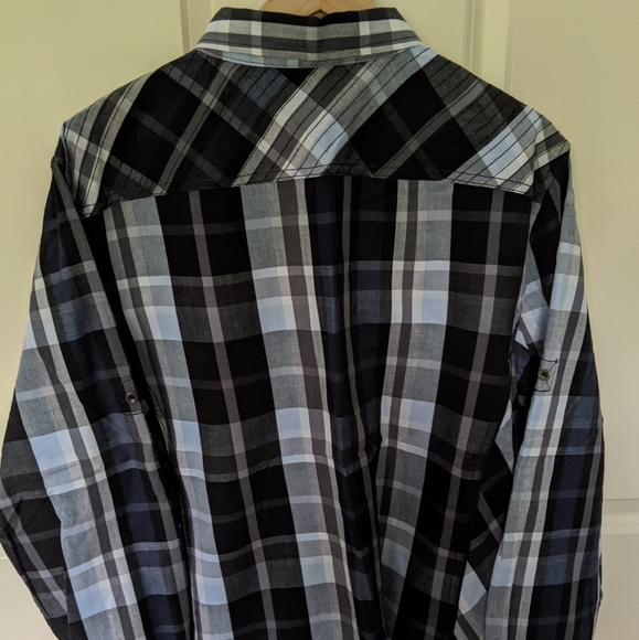 👣Helix Black and Blue Plaid Western Shirt - Picture 3 of 3